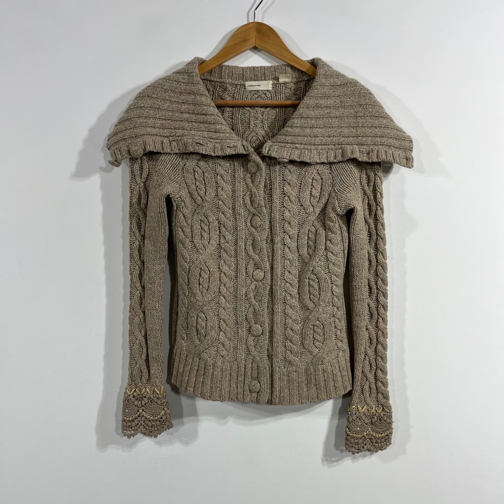 Sleeping on Snow Y2K Fisherman Granola Indie Cable Knit Cardigan Wool Lace Small